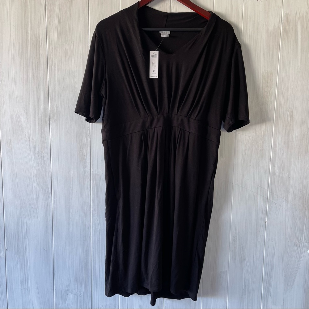 Womens Chicos black short classic‎ pleated sleeved solid black short dress 2 lG